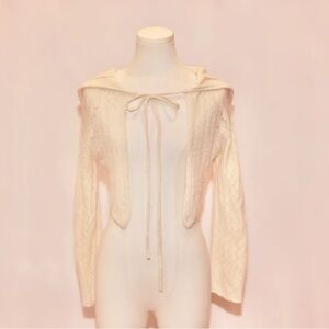 Cream Cable-Knit Tie-Front Shrug